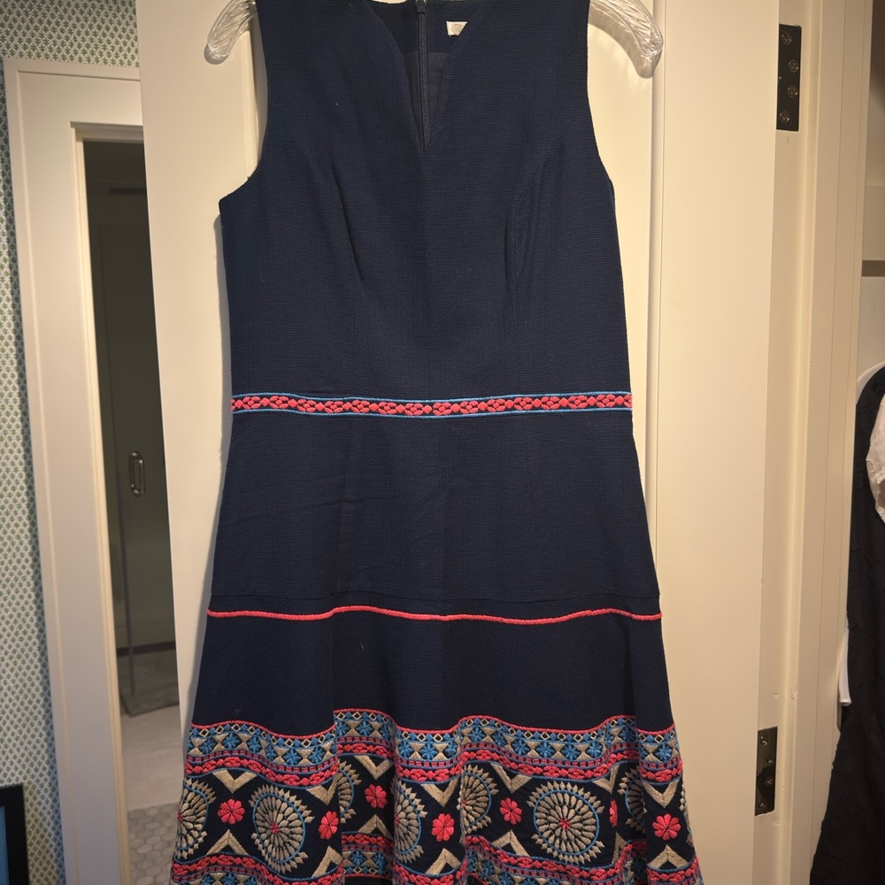 Shoshanna Navy Dress with Colorful Embroidery